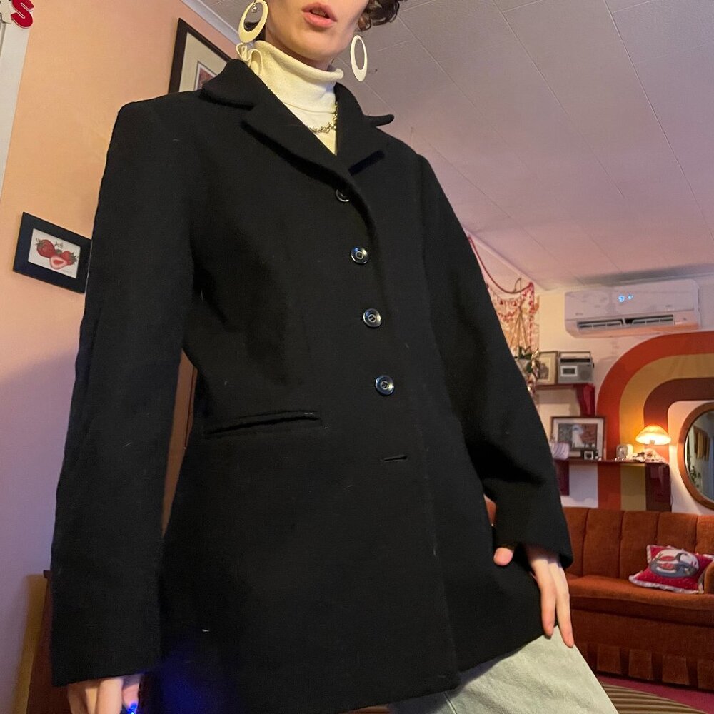 1990s 100% wool black blazer dress coat from Donnybrook -  Made in russia
